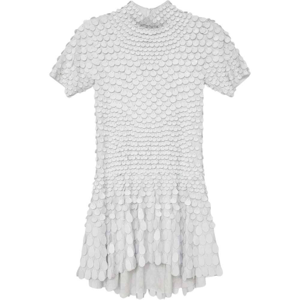 Akira White Shell Sequin Mock Neck Mini Dress Mermaidcore Small Beachy Clubwear